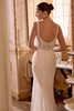 Justin Alexander Liana fit and flare wedding gown back detail highlighting sheer bodice and delicate beadwork.