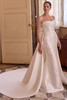 Justin Alexander Leigh wedding dress shown with detachable mikado cathedral-length train, sold separately.