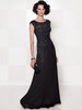 Front view of black Cameron Blake 114657 chiffon A-line mother of the bride dress