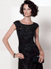 Close-up of black Cameron Blake 114657 beaded illusion bodice and bateau neckline