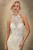 Demetrios Style 1535 wedding dress close-up showing illusion halter bodice and refined beaded lace texture.
