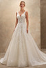 Demetrios Style 1543 A-line wedding dress with deep V-neckline, delicate straps, and luminous beaded tulle.