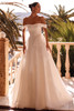 Demetrios 8248 satin organza A-line wedding gown with ruched bodice and off-the-shoulder straps, front view