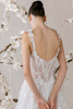 Morilee Yvette bodice detail with sheer corset and 3D floral appliqués