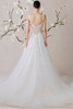Morilee Yvette gown back view with open scoop back and tulle train