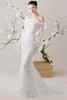 Morilee Posy wedding gown front view with off-the-shoulder neckline and lace fit and flare silhouette