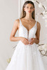 Morilee Myrtha bodice detail with lace appliqué and beaded straps
