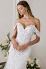 Morilee Lysander bodice detail with beaded lace and off shoulder sleeves