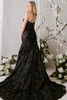 Morilee Menages black gown back view with lace train