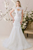Morilee Lumiere wedding gown front view with lace mini and detachable overskirt