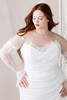 Morilee Mariposa plus size bodice detail with lace neckline and draped satin
