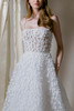 Morilee Bryony bodice detail with sheer corset and pearl-centered floral appliqués