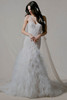 Morilee Seren wedding dress front view with plunging neckline and feathered skirt