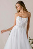 Morilee Etoile bodice detail with scoop neckline and floral appliqué