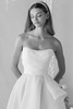 Morilee Cote bodice detail with draped fabric and soft scoop neckline