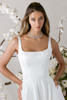 Morilee Esmerelda bodice detail with floral appliqué and square neckline
