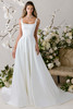 Morilee Esmerelda A-line gown front view with square neckline and satin skirt