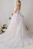 Morilee Huda wedding gown back view in blush multi with full skirt and train