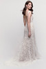 Watters Pilar lace wedding gown with pearl button back and sweep train