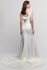 Watters Locket Amaryllis bridal gown back view with draped cowl back and sweep train
