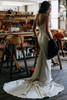 Watters Locket Delphinium bridal gown back view with scoop back and satin train