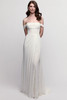 Watters Locket Freesia sheath wedding gown with off-the-shoulder neckline and soft lace front view