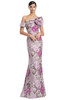 Front view of Alexander by Daymor 3205 dahlia multi brocade mother of the bride dress with asymmetrical neckline