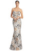 Front view of Alexander by Daymor 3206 almond multi brocade strapless mother of the bride dress
