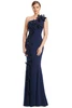 Front view of Alexander by Daymor 3208 midnite crepe mother of the bride dress with asymmetrical neckline