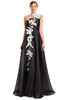 Front view of Alexander by Daymor 3209 black and white organza mother of the bride dress with floral appliques