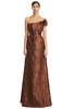 Front view of Alexander by Daymor 3210 cocoa copper brocade mother of the bride dress with asymmetrical neckline