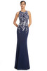 Front view of Alexander by Daymor 3211 midnite white lace and crepe mother of the bride dress with halter neckline