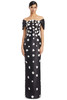 Front view of Alexander by Daymor 3220 black and white Mikado mother of the bride dress with floral embellishments