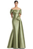 Front view of Alexander by Daymor 3222 olive Mikado mother of the bride dress with asymmetrical peplum