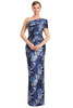 Front view of Alexander by Daymor 3223 navy multi metallic brocade mother of the bride dress with pleated bodice