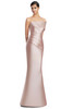Front view of Alexander by Daymor 3232 silver peony satin twill mother of the bride dress with diagonal pleating