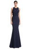 Front view of Alexander by Daymor 3235 navy crepe mother of the bride dress with fitted bodice