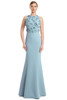 Front view of Alexander by Daymor 3235 glacier blue crepe mother of the bride dress with 3D floral detail