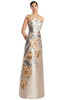 Front view of Alexander by Daymor 3238 wheat multi satin twill mother of the bride dress with floral embroidery