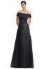 Front view of Alexander by Daymor 3253 black organza mother of the bride dress with elegant A-line skirt