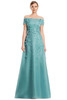 Front view of Alexander by Daymor 3253 seafoam organza mother of the bride dress with floral detailing