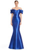 Front view of Alexander by Daymor 3254 royal blue satin twill mother of the bride dress with contour seams