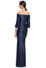 Back view of Alexander by Daymor 3256 navy satin twill mother of the bride dress with back slit