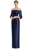Front view of Alexander by Daymor 3256 navy satin twill mother of the bride dress with floral cuff sleeves