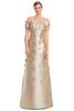 Front view of Alexander by Daymor 3259 wheat satin twill mother of the bride dress with 3D floral details