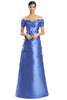 Front view of Alexander by Daymor 3259 periwinkle satin twill mother of the bride dress with floral appliques
