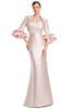Front view of Alexander by Daymor 3263 soft pink satin twill mother of the bride gown with ruffle cuff jacket