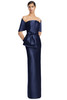 Front view of Alexander by Daymor 3271 navy satin twill mother of the bride gown with column silhouette