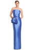 Front view of Alexander by Daymor 3271 periwinkle satin twill mother of the bride gown with structured bow