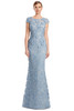 Front view of Alexander by Daymor 3279 glacier blue lace mother of the bride gown with illusion neckline